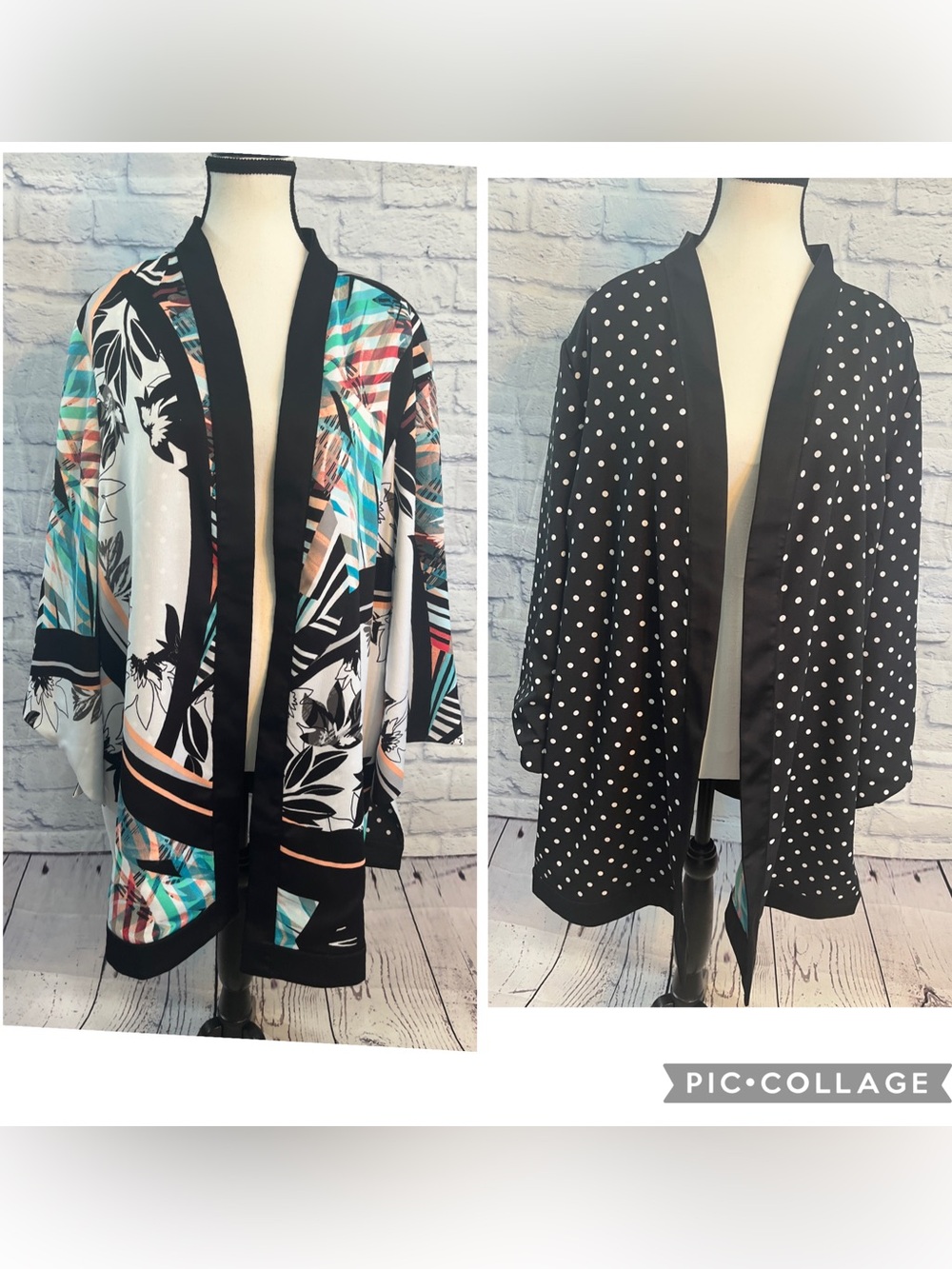 Chico’s Polka Dot Reversible Kimono Jacket Wrap Chicos Size 3 XL Abstract Floral